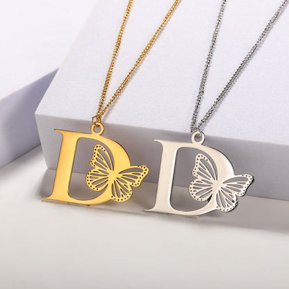 Initial Butterfly Gold Necklace