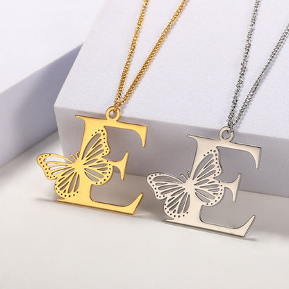 Initial Butterfly Gold Necklace