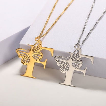 Initial Butterfly Gold Necklace