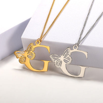 Initial Butterfly Gold Necklace