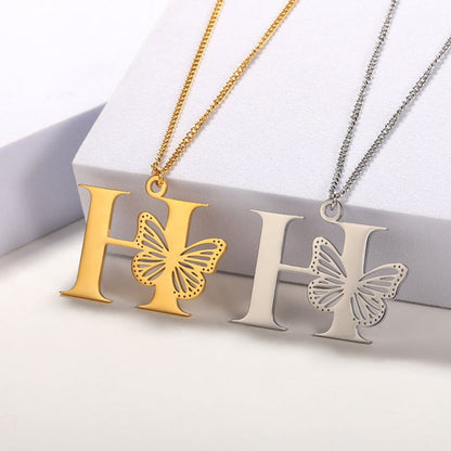 Initial Butterfly Gold Necklace