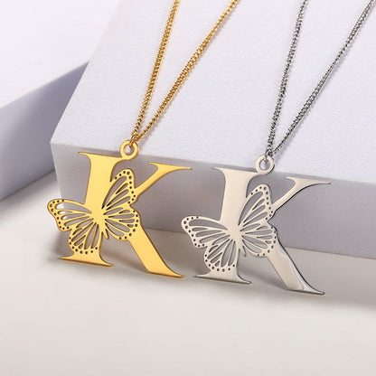 Initial Butterfly Gold Necklace