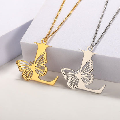 Initial Butterfly Gold Necklace