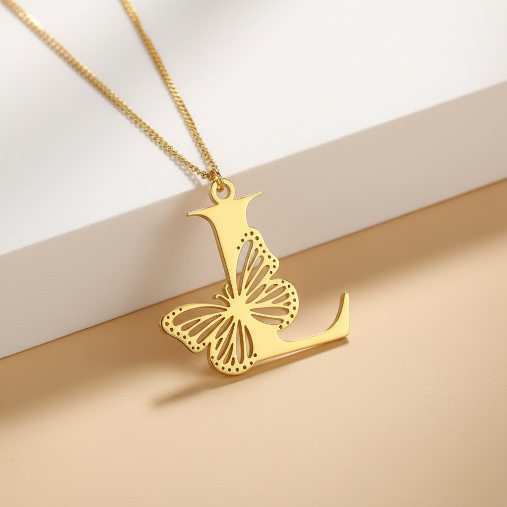 Initial Butterfly Gold Necklace