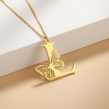 Initial Butterfly Gold Necklace