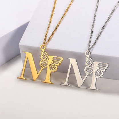 Initial Butterfly Gold Necklace