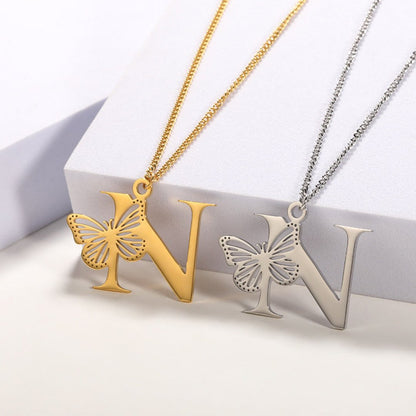 Initial Butterfly Gold Necklace