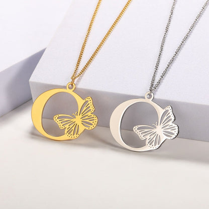 Initial Butterfly Gold Necklace