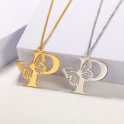 Initial Butterfly Gold Necklace