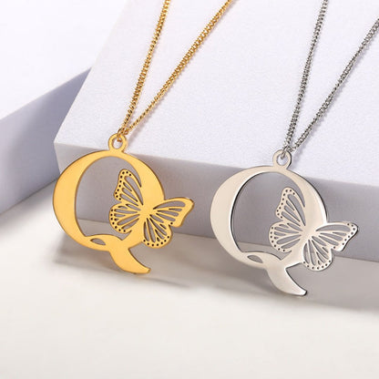 Initial Butterfly Gold Necklace
