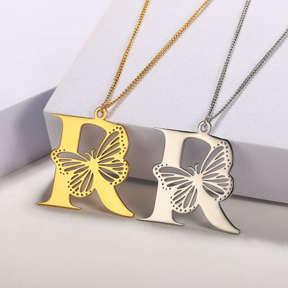 Initial Butterfly Gold Necklace