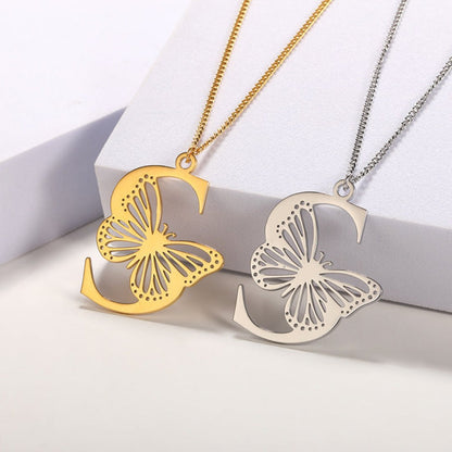Initial Butterfly Gold Necklace
