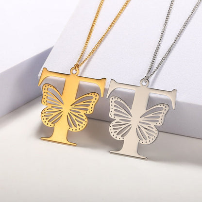 Initial Butterfly Gold Necklace