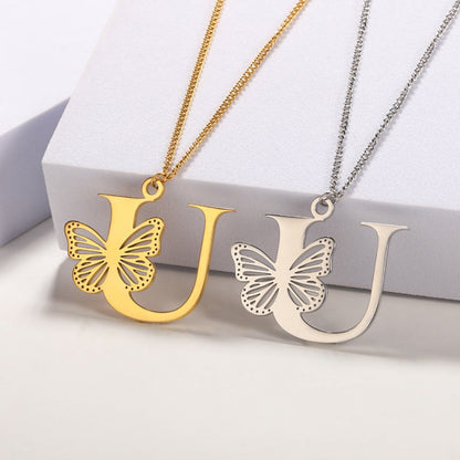 Initial Butterfly Gold Necklace