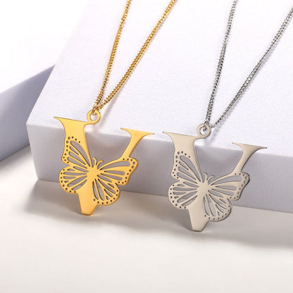 Initial Butterfly Gold Necklace