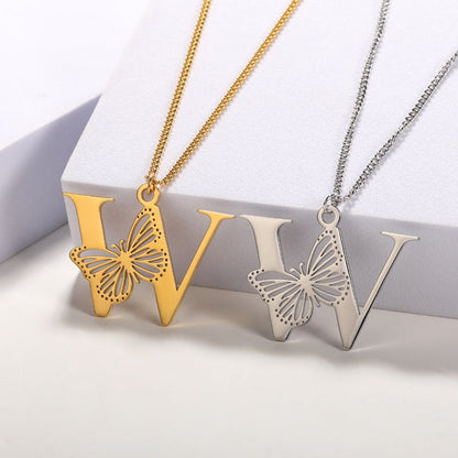 Initial Butterfly Gold Necklace