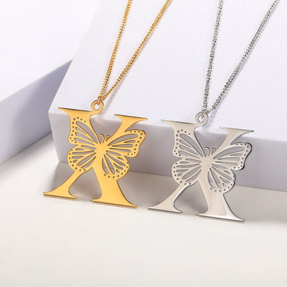 Initial Butterfly Gold Necklace
