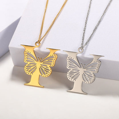 Initial Butterfly Gold Necklace
