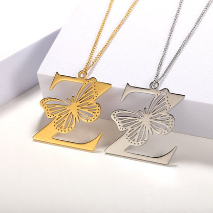 Initial Butterfly Gold Necklace