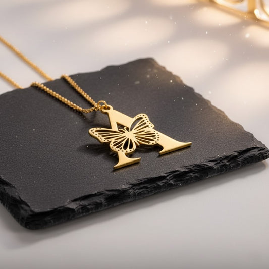 Initial Butterfly Gold Necklace