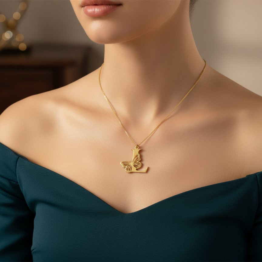Initial Butterfly Gold Necklace