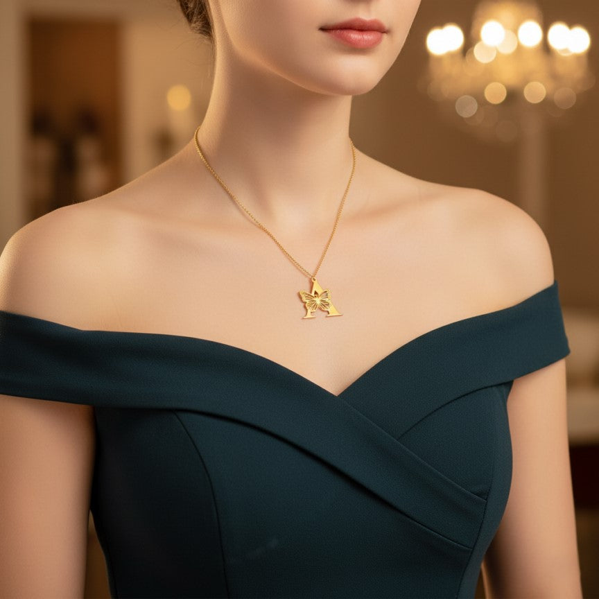 Initial Butterfly Gold Necklace
