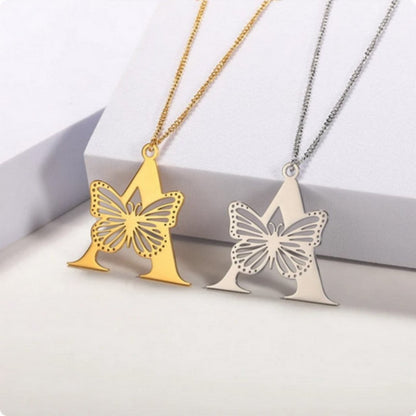 Initial Butterfly Gold Necklace