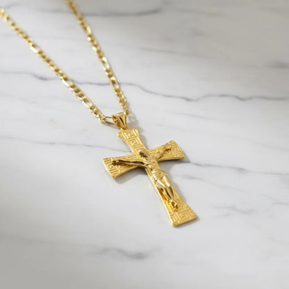 Jesus Cross Pattern Gold Necklace