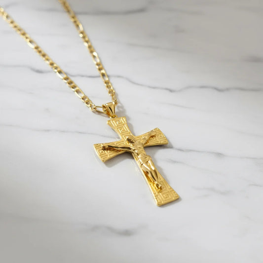 Jesus Cross Pattern Gold Necklace