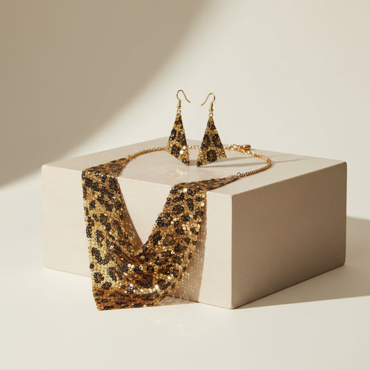 Leopard Sequin Statement Necklace - Set Of 2