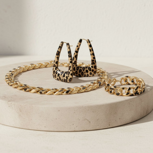 Leopard Statement Jewellery Set - Set Of 3