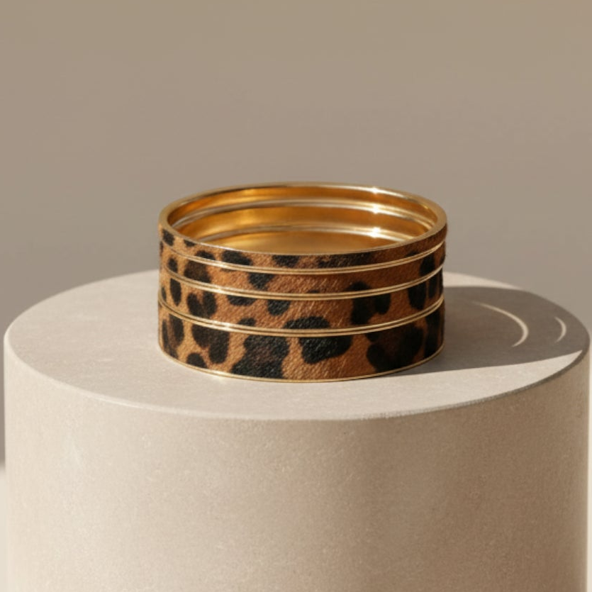 Leopard Wrap Bangle - Set Of 4