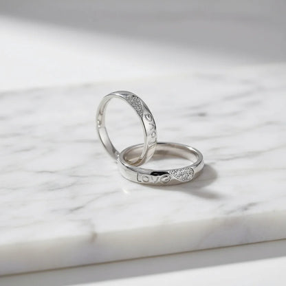 Love Heart Silver Couple Rings