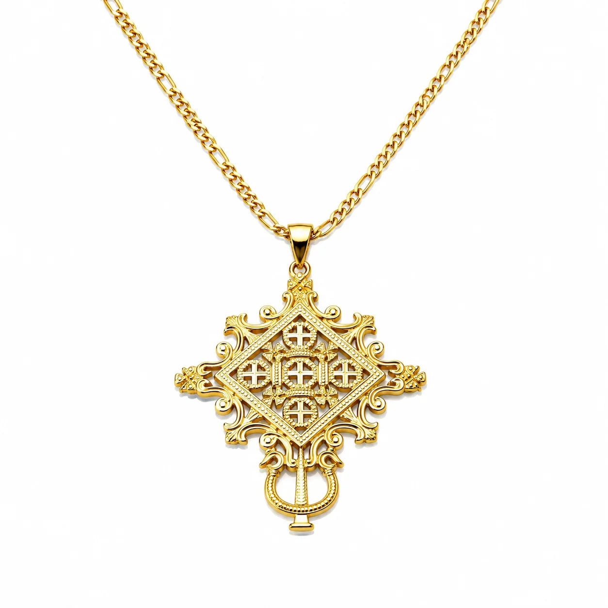 Luxurious Gold Crosses Figaro Necklace