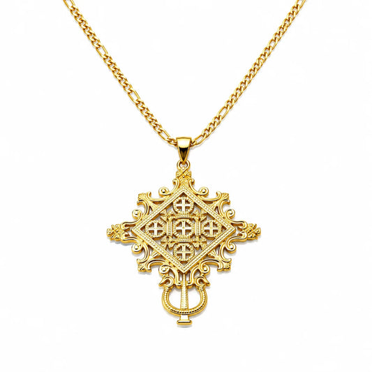 Luxurious Gold Crosses Figaro Necklace