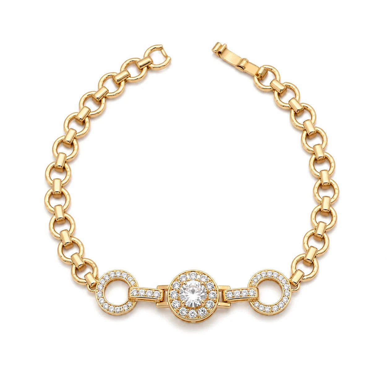 Luxury Gold Link Bracelet with Crystal Centerpiece