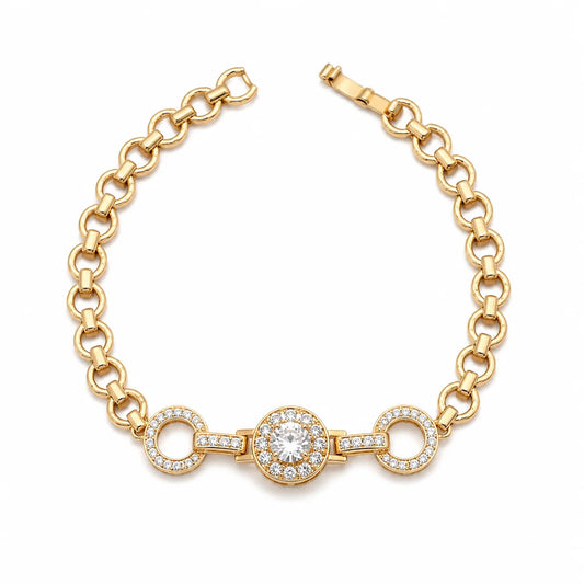 Luxury Gold Link Bracelet with Crystal Centerpiece