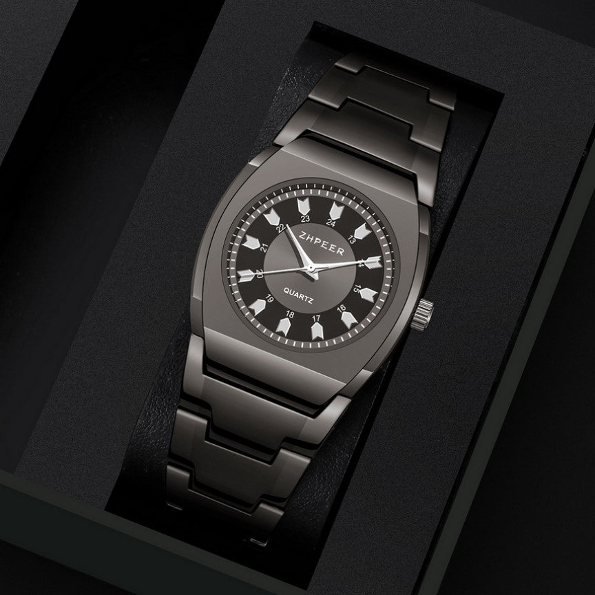 Men’s Black Steel Watch & Bracelet Set