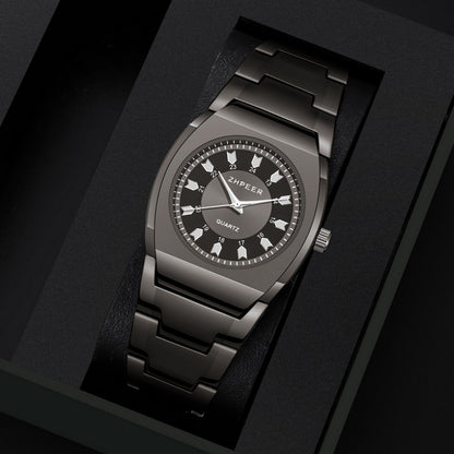 Men’s Black Steel Watch & Bracelet Set