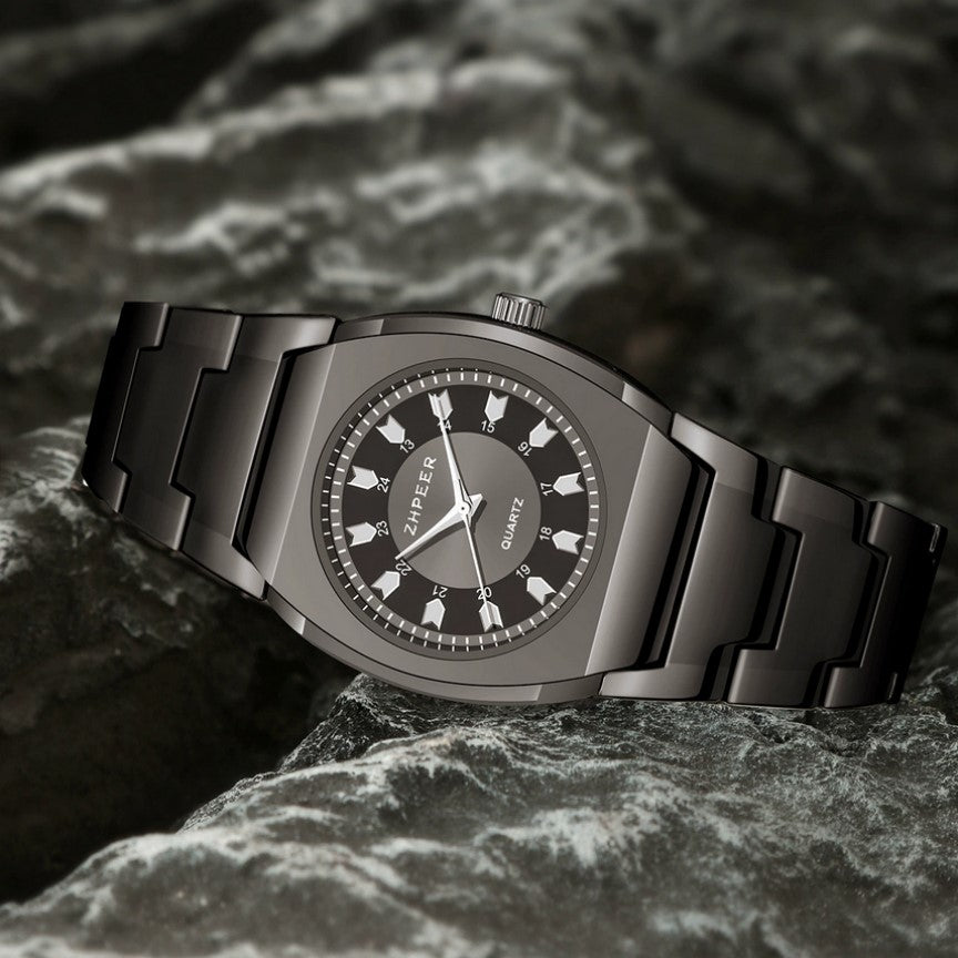 Men’s Black Steel Watch & Bracelet Set