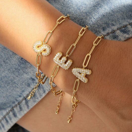 Crystal Initial Gold Bracelet