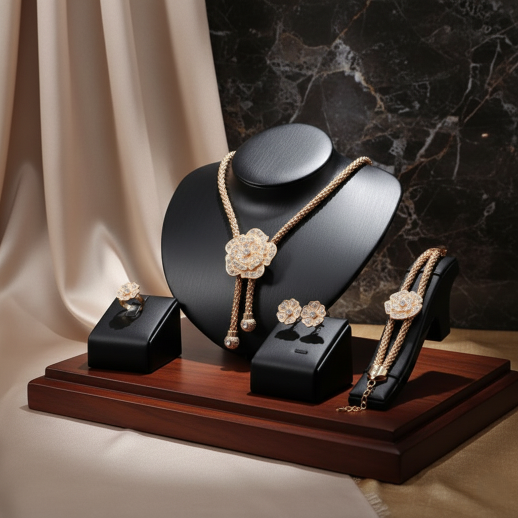 Shiny Charm Flower Jewelry Set