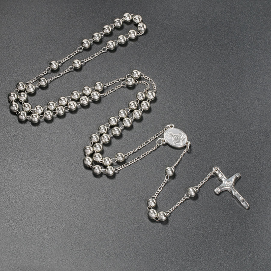 Silver Rosary Necklace with Cross Pendant