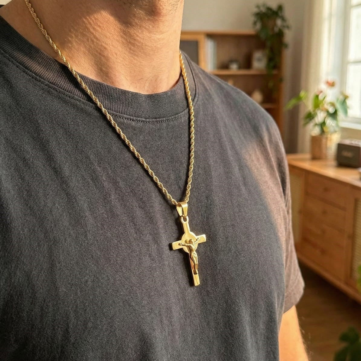 Sleek Gold Crucifix Pendant