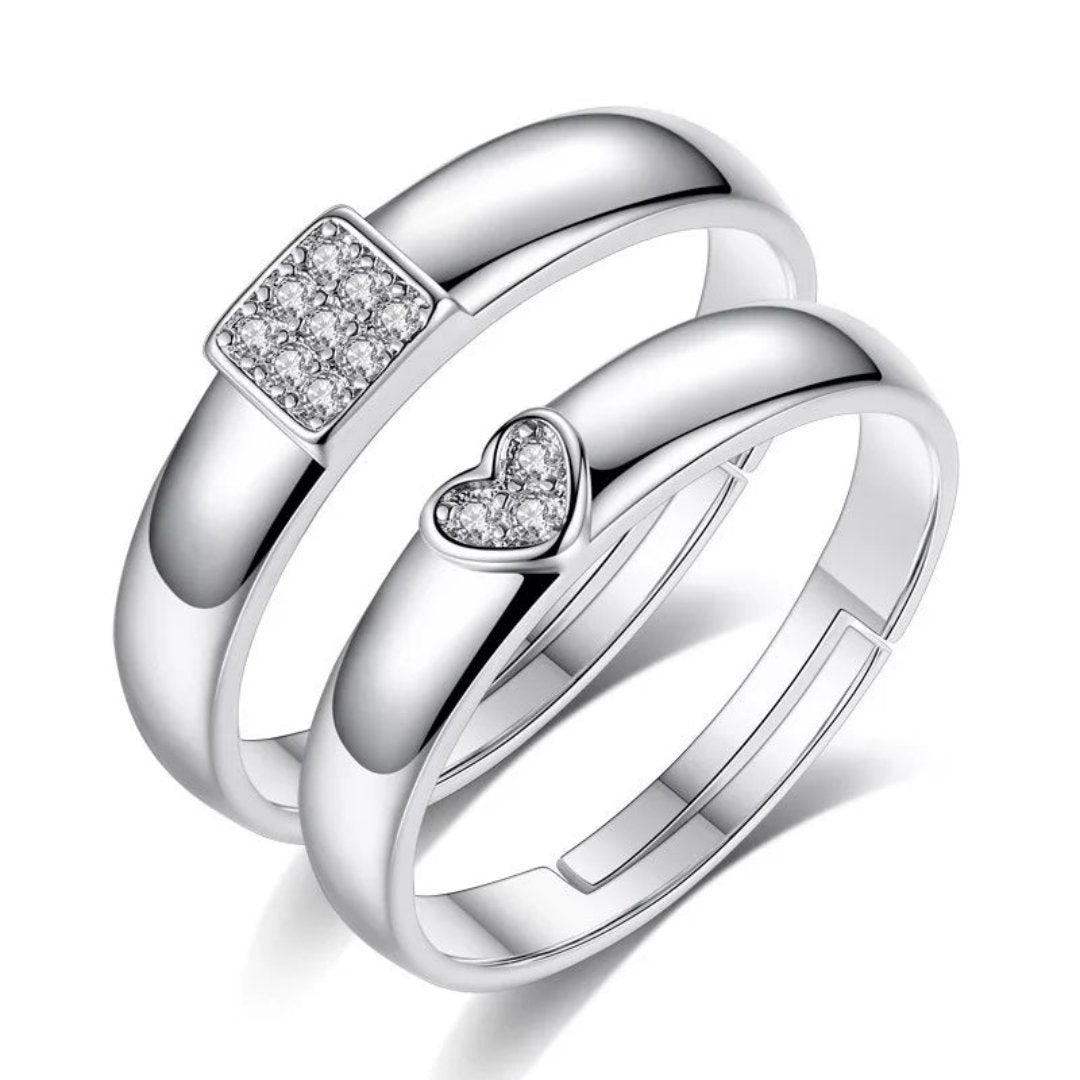Square Heart Couple Rings