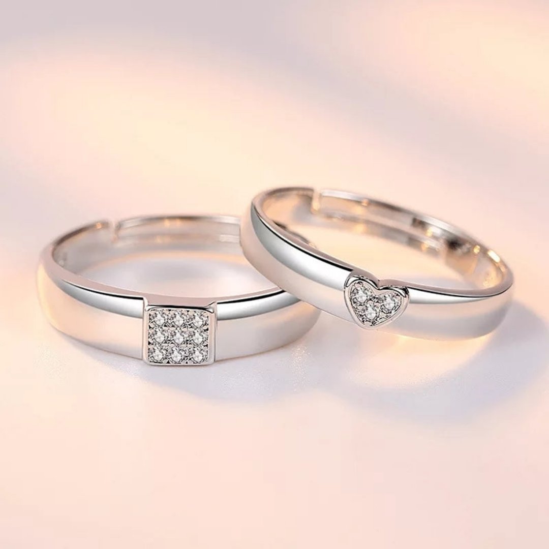 Square Heart Couple Rings
