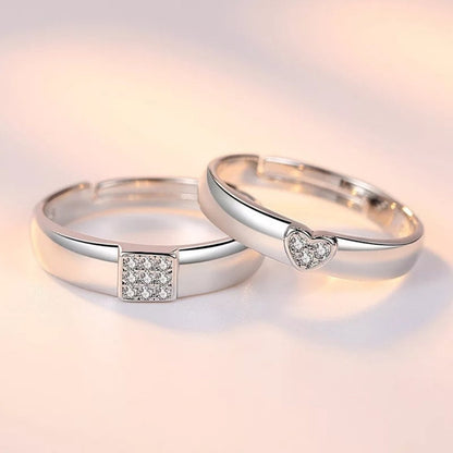 Square Heart Couple Rings