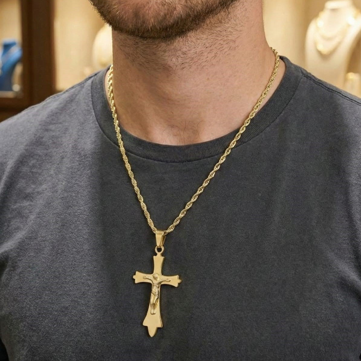 Statement Gold Crucifix Pendant