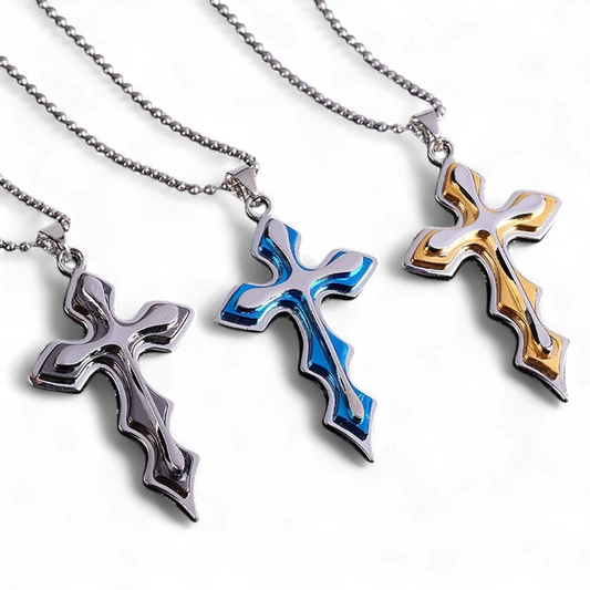 Wavy Triple Blue Cross Necklace - 3 Colors