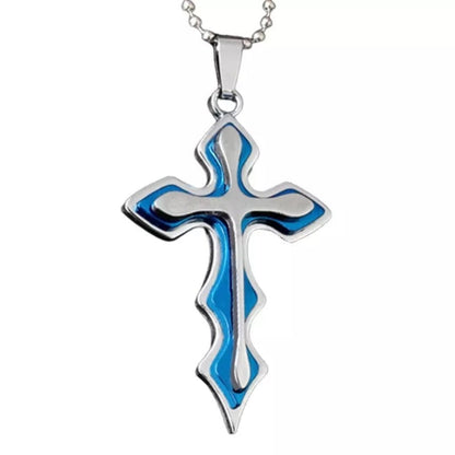 Wavy Triple Blue Cross Necklace